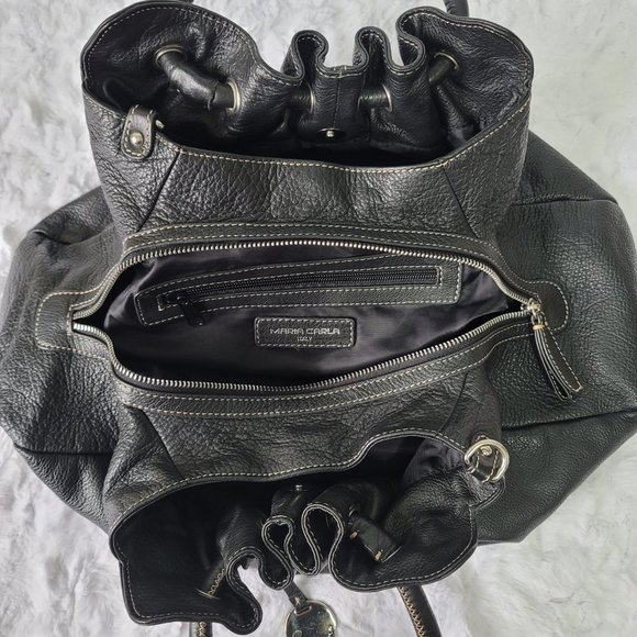 Maria Carla Italy Black Buttery Soft Leather Handbag with Longstrap - Picture 10 of 12